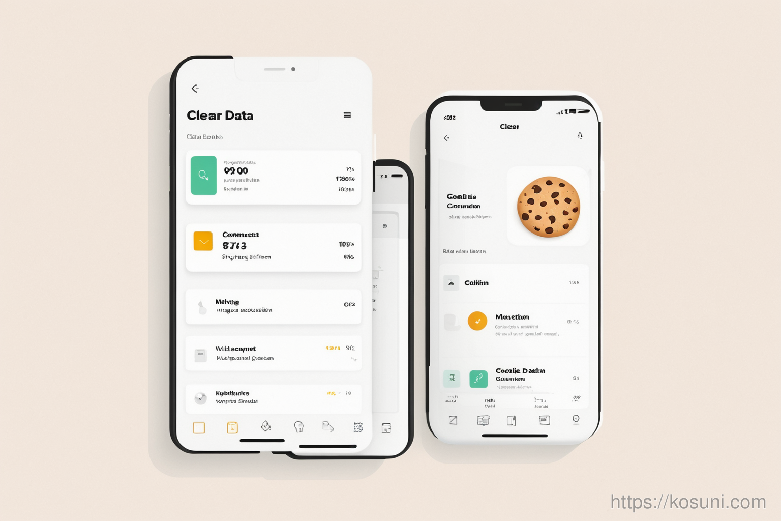 Mobile phone clear data menu with cookie icon