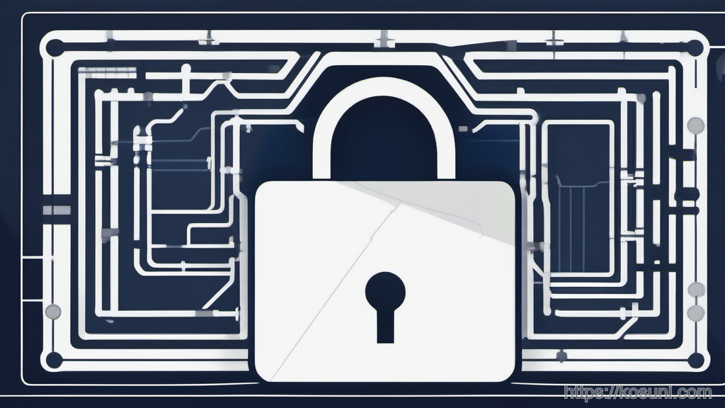 Padlock and key over schematic network grid
