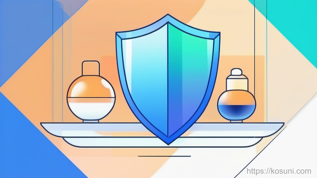 Scale balancing two privacy shield options on abstract background