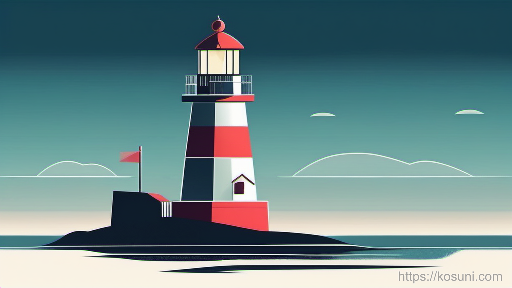 Lighthouse metaphor guiding a small package through calm sea