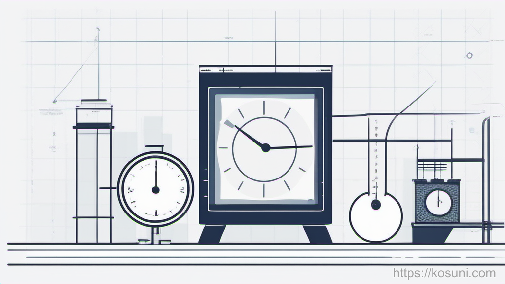 Metronome and clock dial over schematic calendar grid