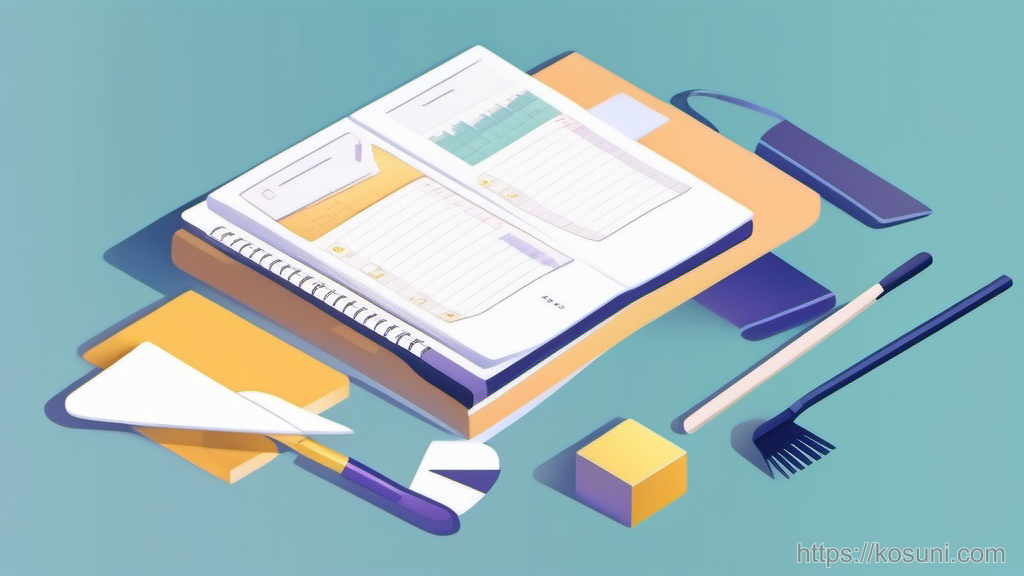 Weekly planner and broom sweeping notes into order