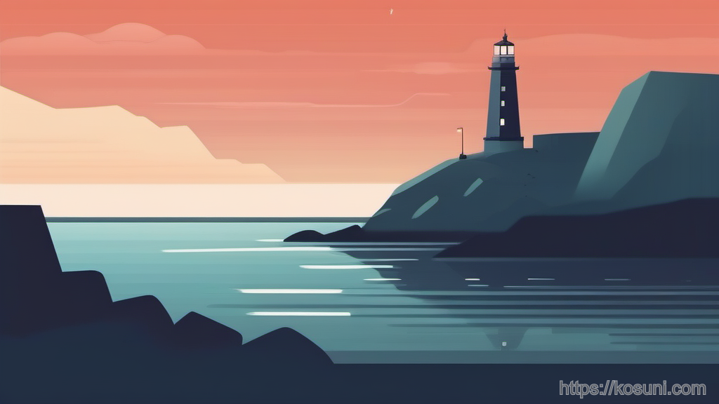 Lighthouse beam cutting through fog over the sea