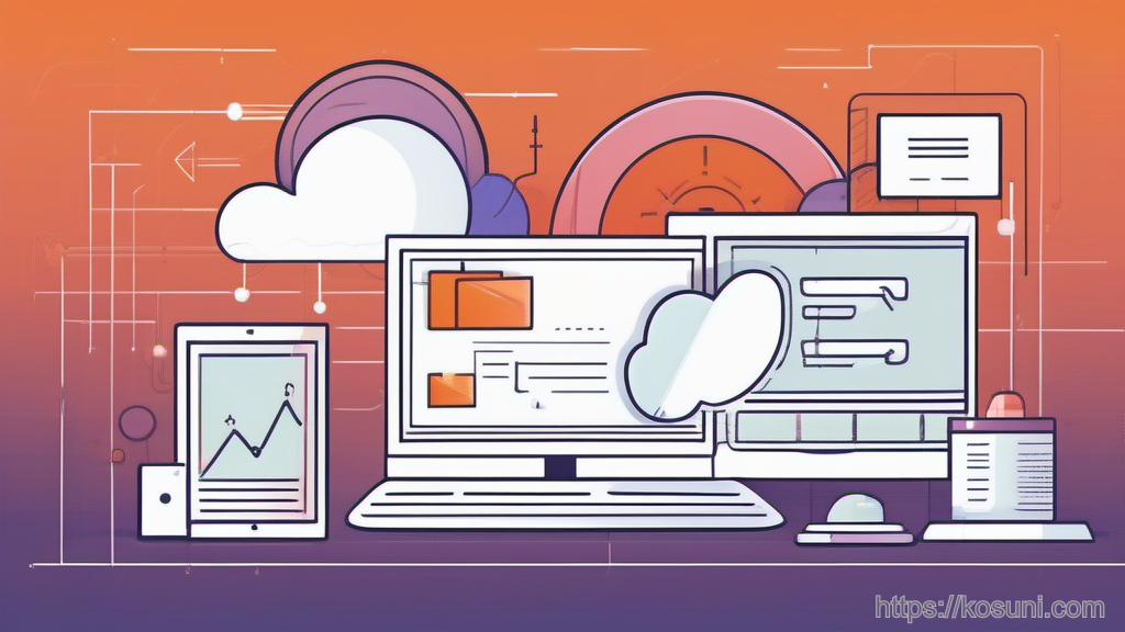 Cloud, chat, email, and document icons in a flow map