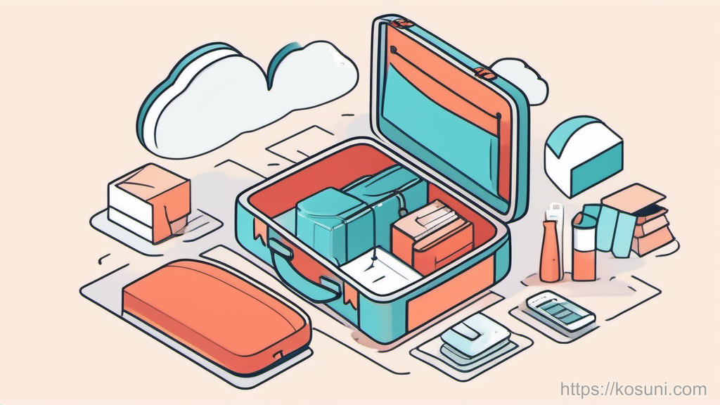 Overfilled suitcase sorted into keep, delete, and cloud compartments