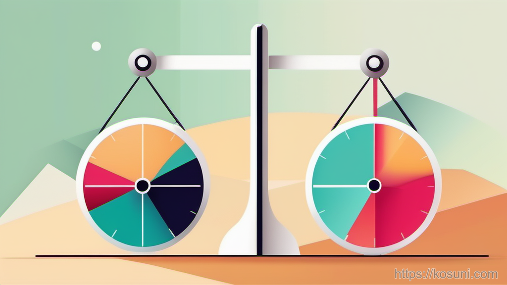 Balancing scale comparing two dashboard gauge dials