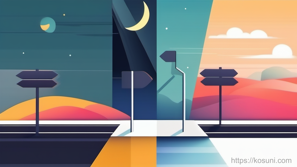 Overlapping direction signs symbolizing competing pages for one query