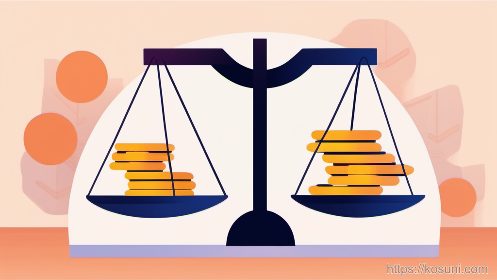 Minimal illustration of a balance scale and coin stacks