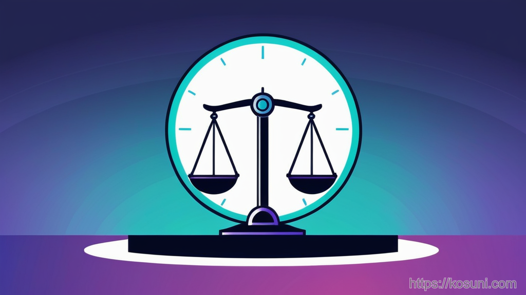Scale balancing security shield and time efficiency icons