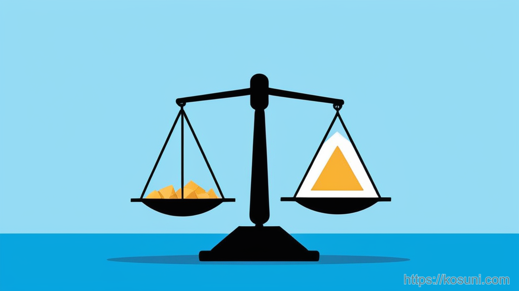 Scale balancing shield and warning triangle on blue background