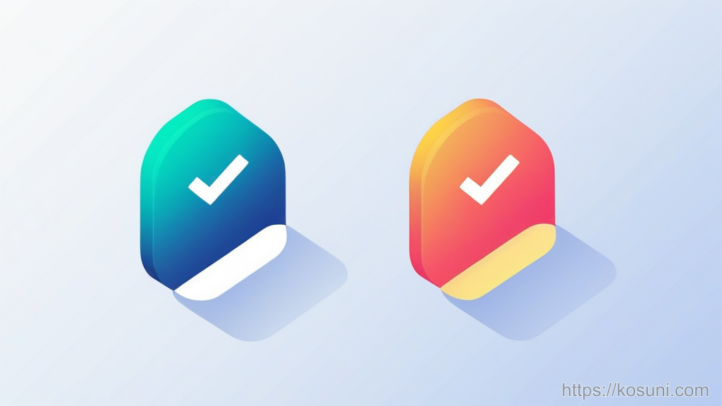 Two dialog tiles with checkmark and warning icons