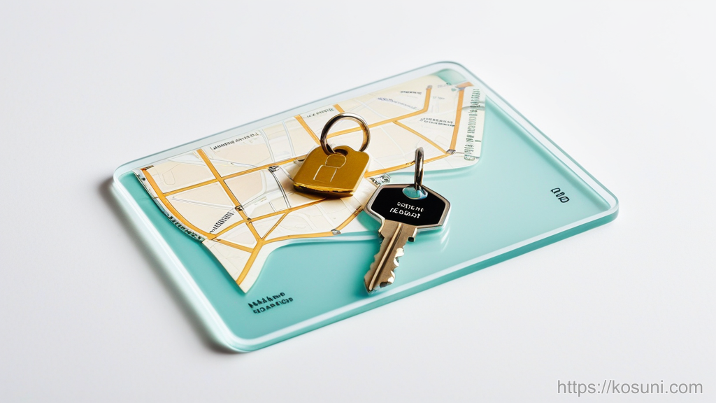Abstract keyring and map card representing learning JavaScript terms