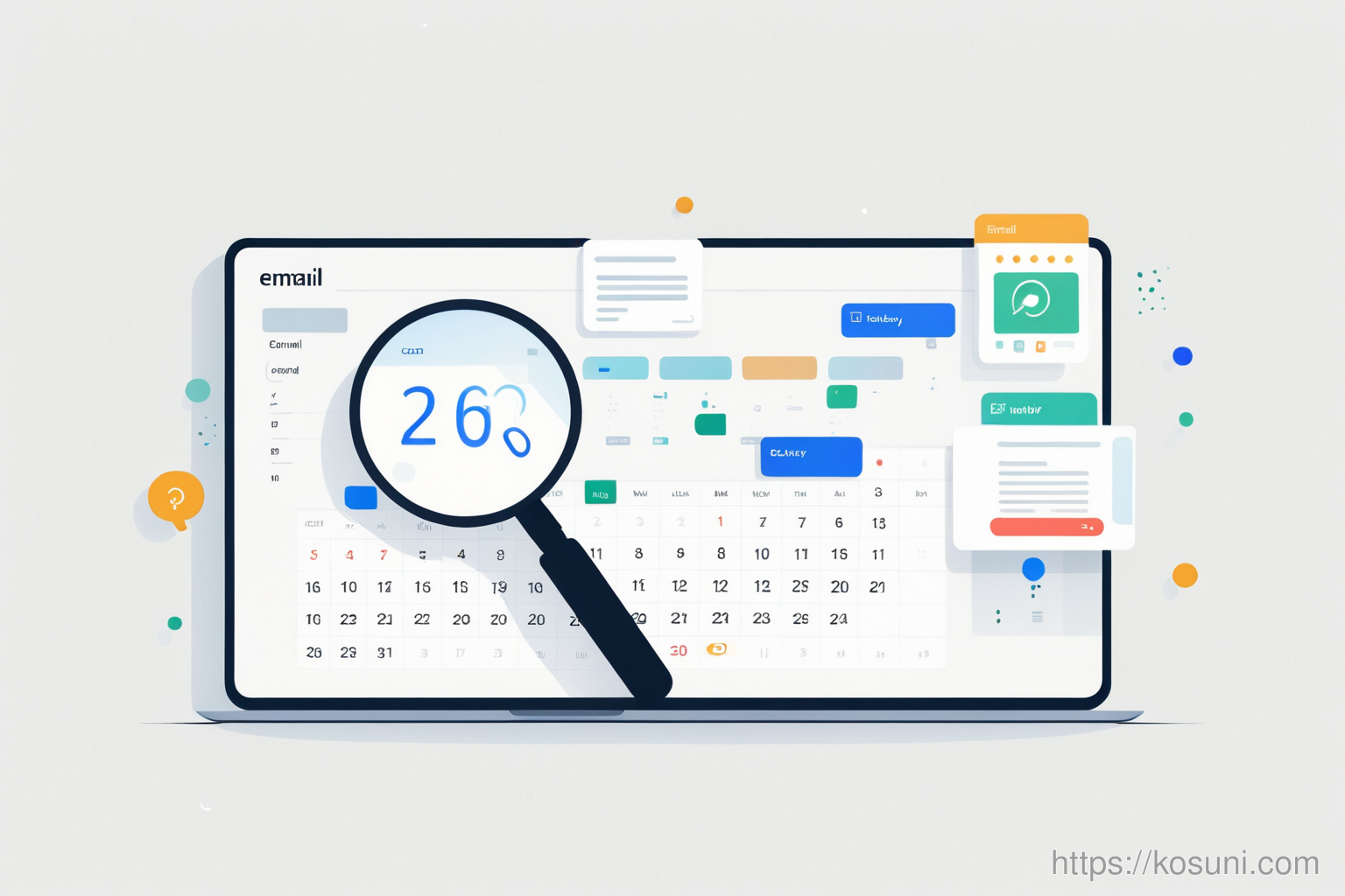 Magnifying glass over app interface with question marks