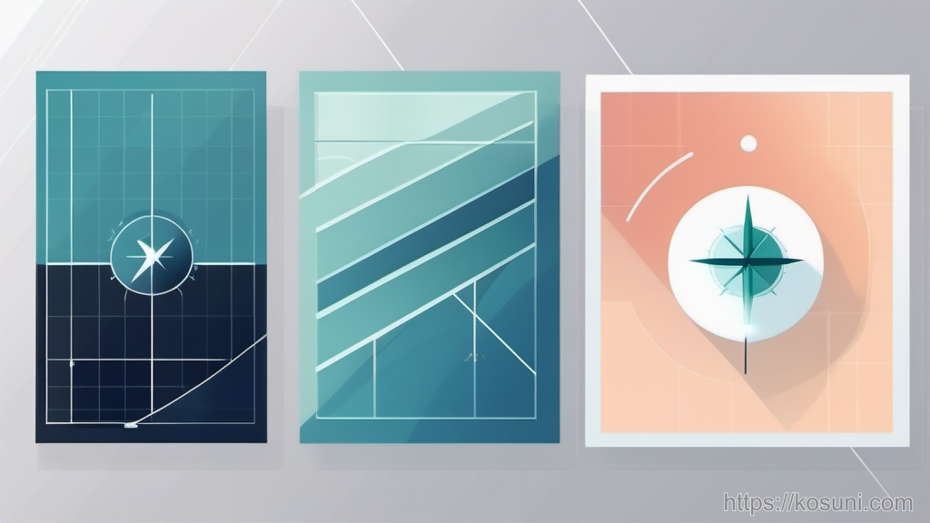 Compass pointing to a target on translucent cards