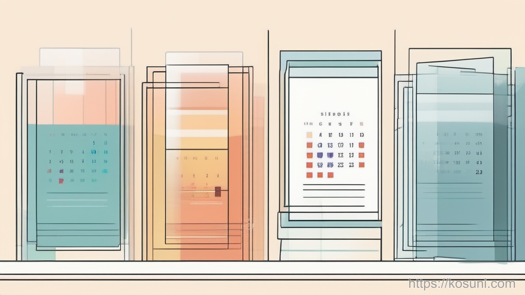 Three translucent cards representing separate calendar layers